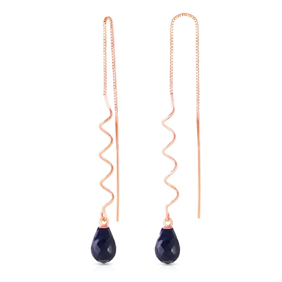 14K. GOLD THREADED DANGLES EARRINGS WITH SAPPHIRES - Picture 3 of 4